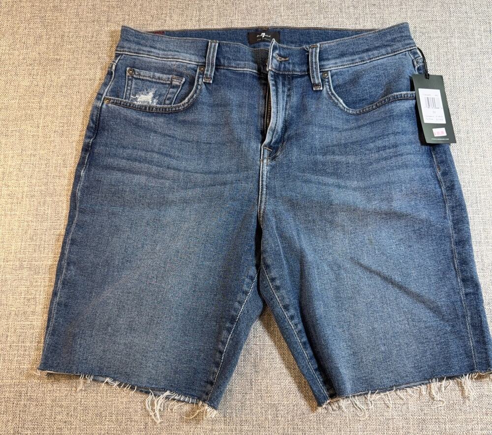 7 For All Mankind Denim Shorts Mens 33 NWT Raw Hem Cutoff Stretch Blue Jeans